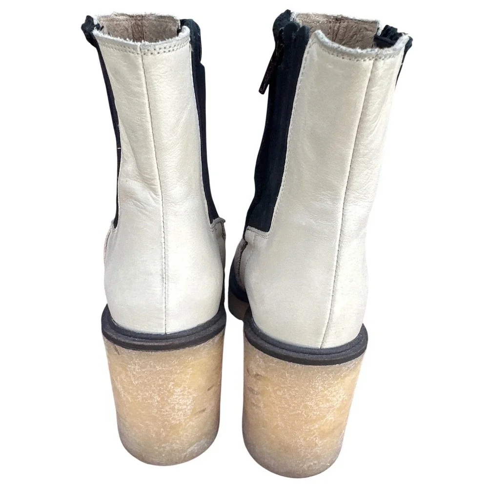Free People Ivory Leather Chelsea Lug Sole Platform Boots Moto Grunge 8.5